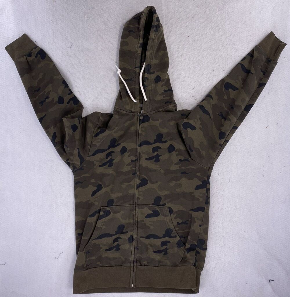 Old Navy Mens Small Camo Full Zip Hoodie Olive Green Camouflage Fleece Sweatshir